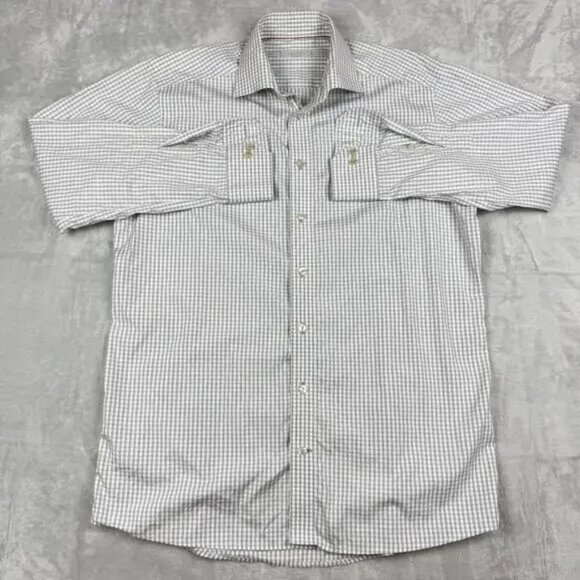 Eton Contemporary Fit Check Dress Shirt Gray White Men Size 41/16 Luxury Cotton - Picture 2 of 9